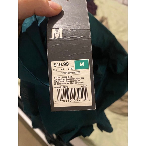 Women Emerald Green Button Down Shirt Mossimo Top M Ruffles Blouse short sleeves - Picture 2 of 4